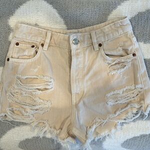 Zara Ecru Denim Cutoff Shorts